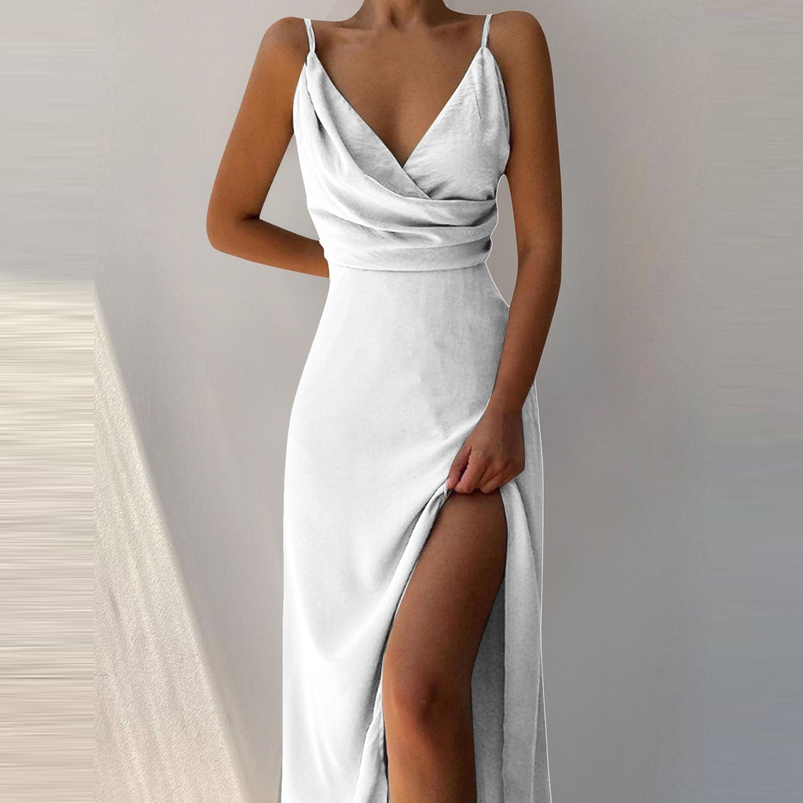 V-Neck Slip Dress Low Cut Printed Slit Dress